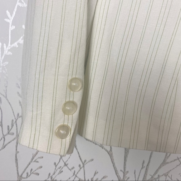EVAN-PICONE Linen Blend Green Cream Stripe Blazer 1-button Closure 12 - Picture 8 of 11